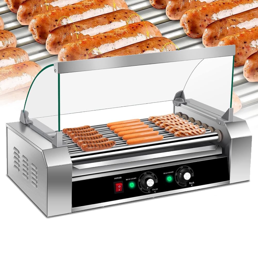 GYKOZY Hot Dog Roller Grill with Dual Temperature Control, Stainless Steel Sausage Cooker for Food Trucks and Events