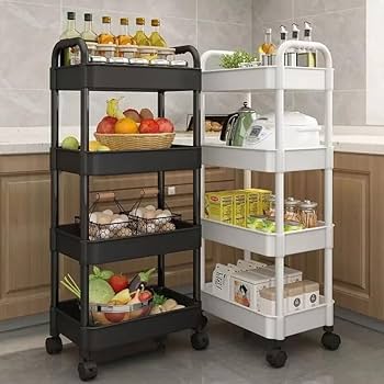 Amazon.com: Carrito organizador auxiliar con ruedas Muebles de cocina  Gabinete de almacenamiento Estante móvil de plástico para verduras, cesta  multifuncional con ruedas : Hogar y Cocina