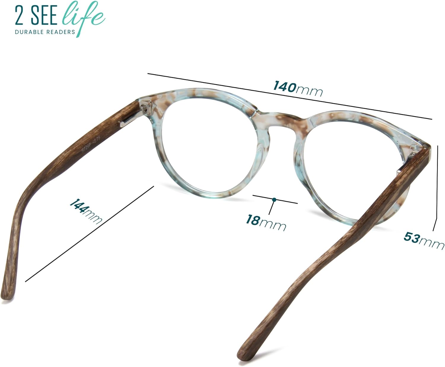 2SeeLife Large Round TR-90 Reading Glasses for Men & Women – Medium-Large Fit, Durable, Spring Hinges, Blue Light Readers, Aqua Blue, +1.00 - Image 13