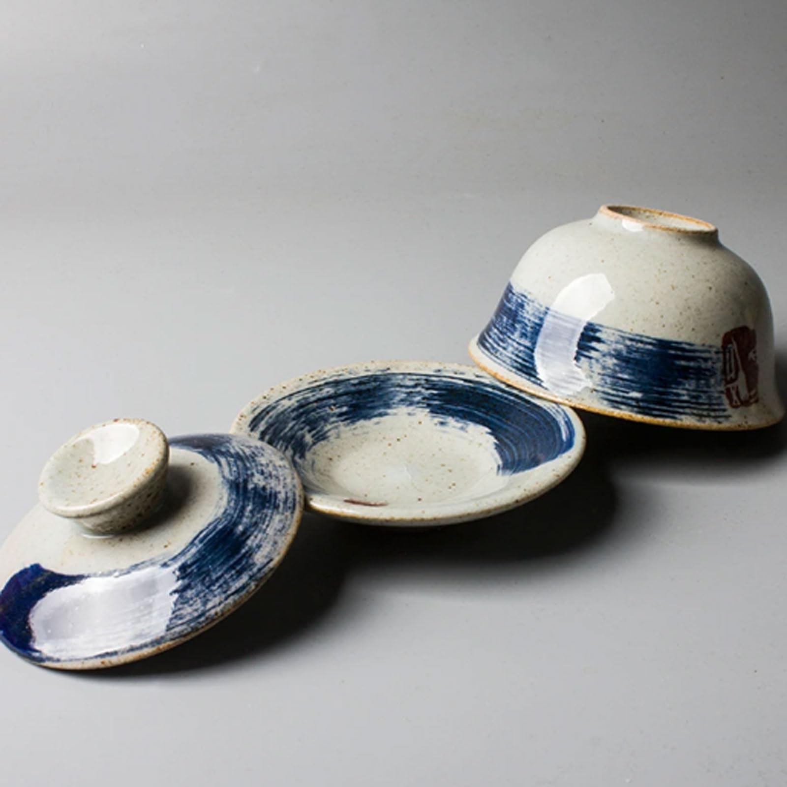 Gaiwan Zuppiera in ceramica Gaiwan dipinta a mano Zen con coperchio Ciotole da tè vintage per camera da letto, regalo per le vacanze, Travel Expo Tazza te