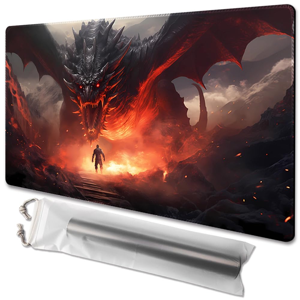 MTG Playmat Size 24x14in Free Storage Bags Non-Slip Backing, Ideal for Card Game Enthusiasts TCG Playmat (Dragon Roar)