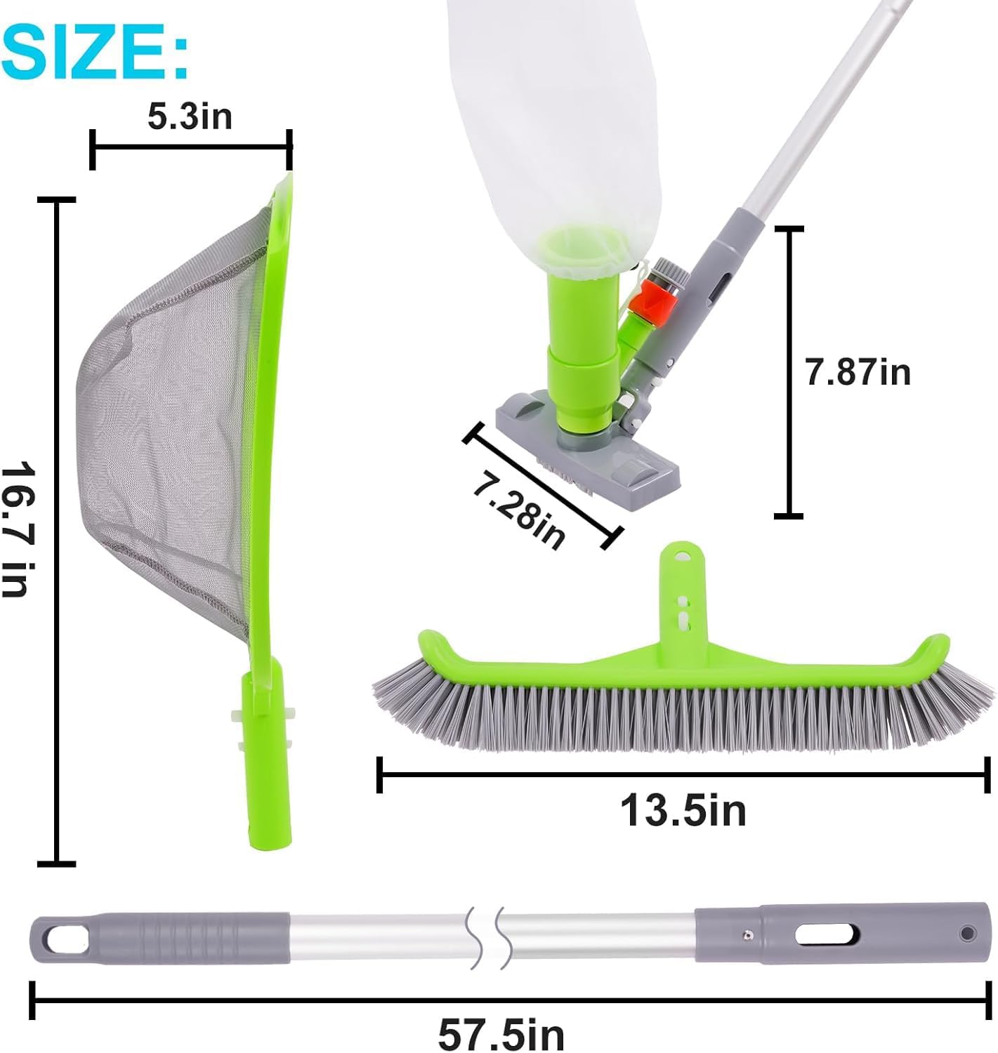 Sepetrel Deluxe Swimming Pool Cleaning Kit with Spa Jet Vacuum Cleaner,Brush, Semi-deep Skimmer Net & Adjustable 57.5-inch Pole,Ideal for Cleaning Above Ground,Inflatable Pools