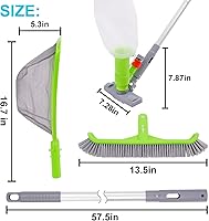 Vista 6 de Sepetrel Kit de limpieza de piscina de lujo con aspiradora de chorro, cepillo, red de skimmer semi-profunda y poste ajustable de 57.5 pulgadas