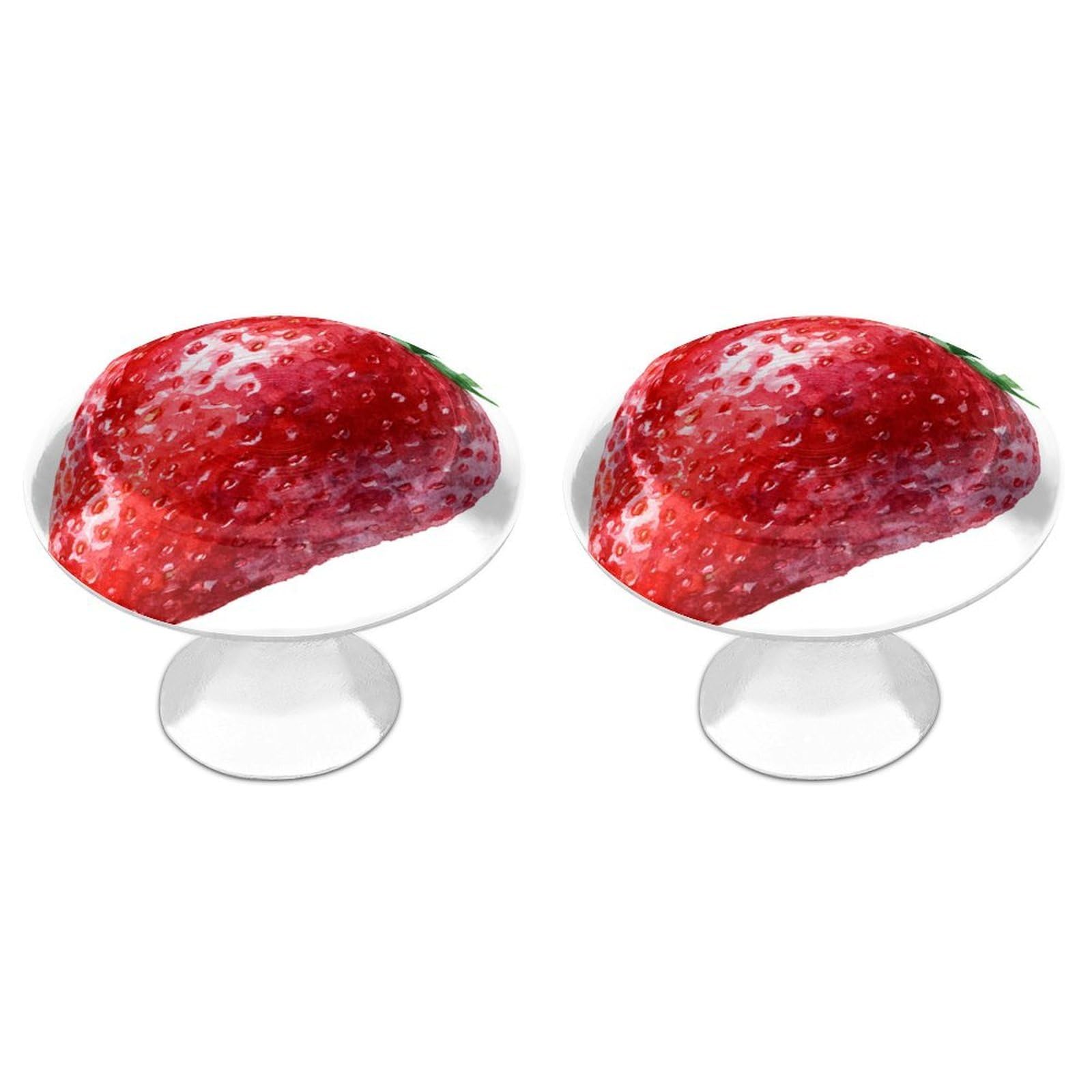 Jubonexis Watercolor A Ripe Strawberry Simple Fruit Round Drawer Cabinet Knobs Handles with Screws,2 Pcs, Drawer Dresser Knob Pulls Decor for Wardrobe Cupboard Home Office Kitchen