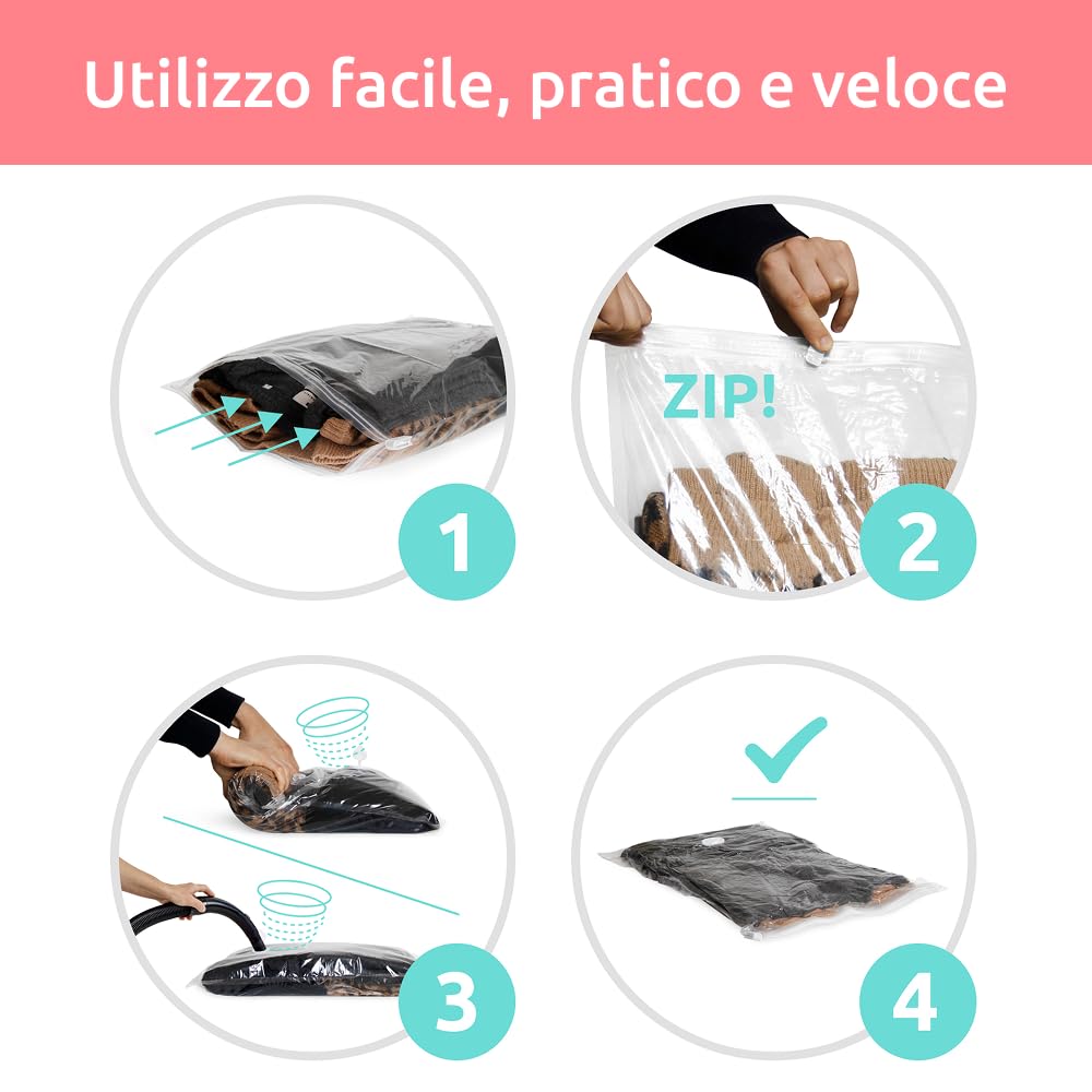 Compactor Sacchi Sottovuoto da Viaggio per Valigia Smart Travel – Set 7 Pezzi con Pompa Elettrica Ricaricabile e 6 Sacchetti Salvaspazio 40x60 cm