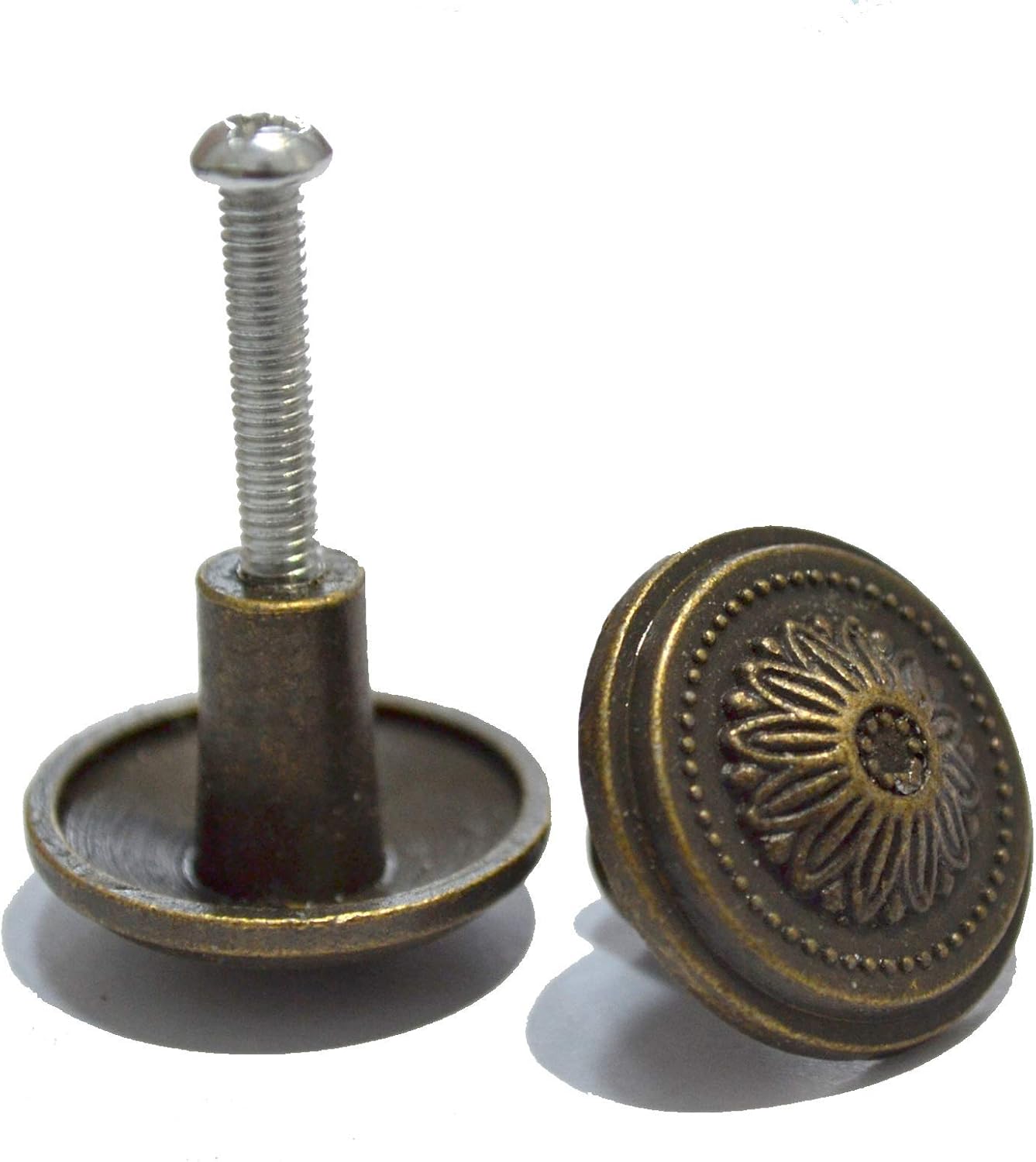 10 Pcs Round Bronze Knobs Antique Drawer Handles Vintage Decorative Floral Pulls Single Hole for Cabinet Cupboard Dresser Wooden Case Jewelry Box Chest (Dia:1", Height:3/4")