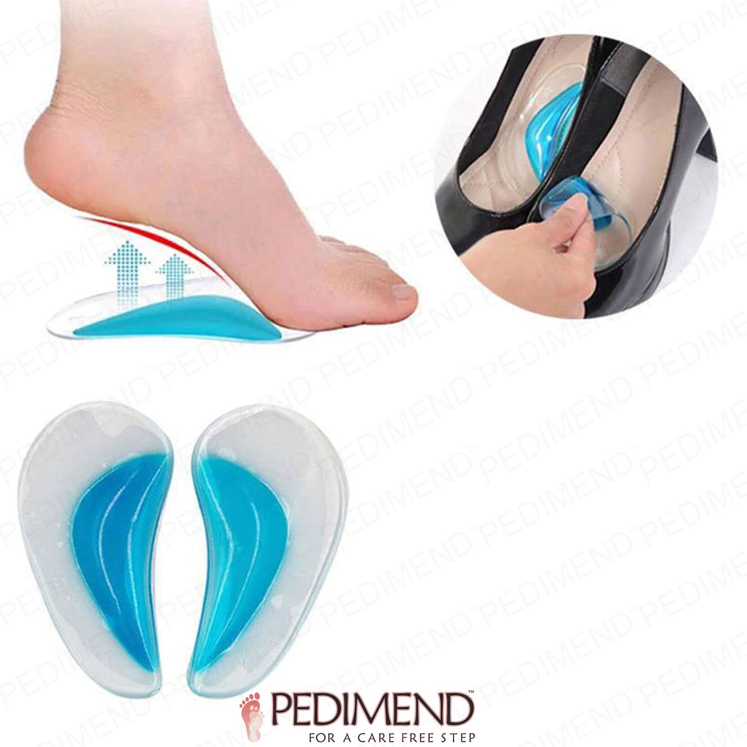 Pedimend Orthopädische Fußgewölbe-Pads, Gel-Flachfuß-Keil-Schuheinlage, transparent, selbstklebend, Fußgewölbe-Unterstützung, Einlegesohlen für Plattfüße, Plantarfasziitis