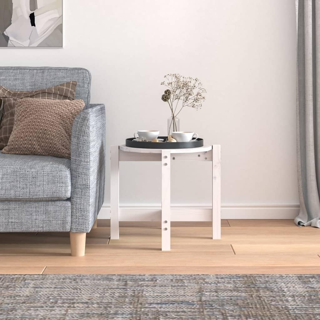 Mesa de centro blanca de 52,5 cm de diámetro de madera de pino maciza, mesa auxiliar redonda con diseño clásico, mesa de sofá para salón, dormitorio, balcón