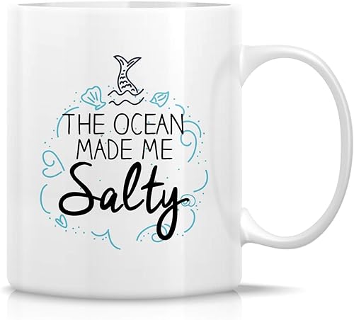 Retreez Taza divertida The Ocean Made Me Salty Mermaid Beach Sea - Tazas de café de cerámica de 11 onzas Divertido, sarcasmo, motivacional, Retreez Taza divertida The Ocean Made Me Salty Mermaid Beach Sea - Tazas de café de cerámica de 11 onzas Divertido, sarcasmo, motivacional,
