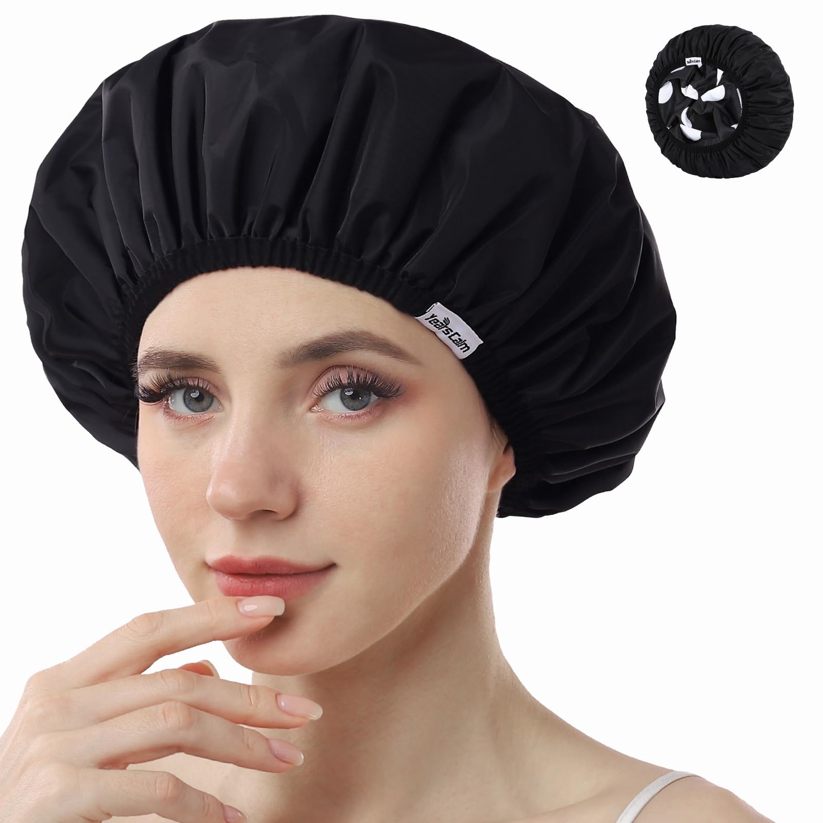 Years Calm Duschhauben für Frauen, wiederverwendbar, wasserdicht, Muster und einfarbig, zweilagiges Design für zweilagige Nutzung, schützt das Haar beim Duschen, im Spa, beim Kochen, Reinigen und auf