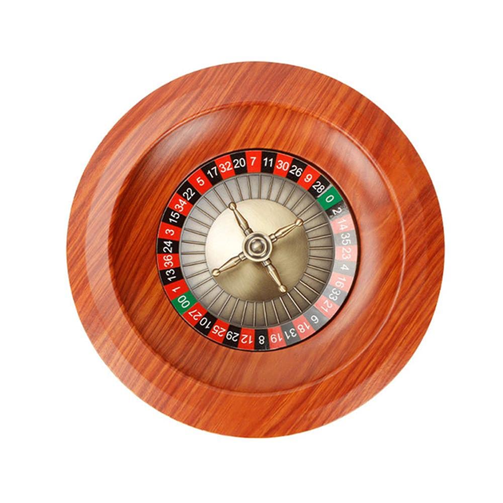 Deluxe Wooden Roulette Wheel Set, 12-inch Games Turntable, Red/Brown Mahogany with Double-Zero Layout, Precision Bearings, Game Night Essential
