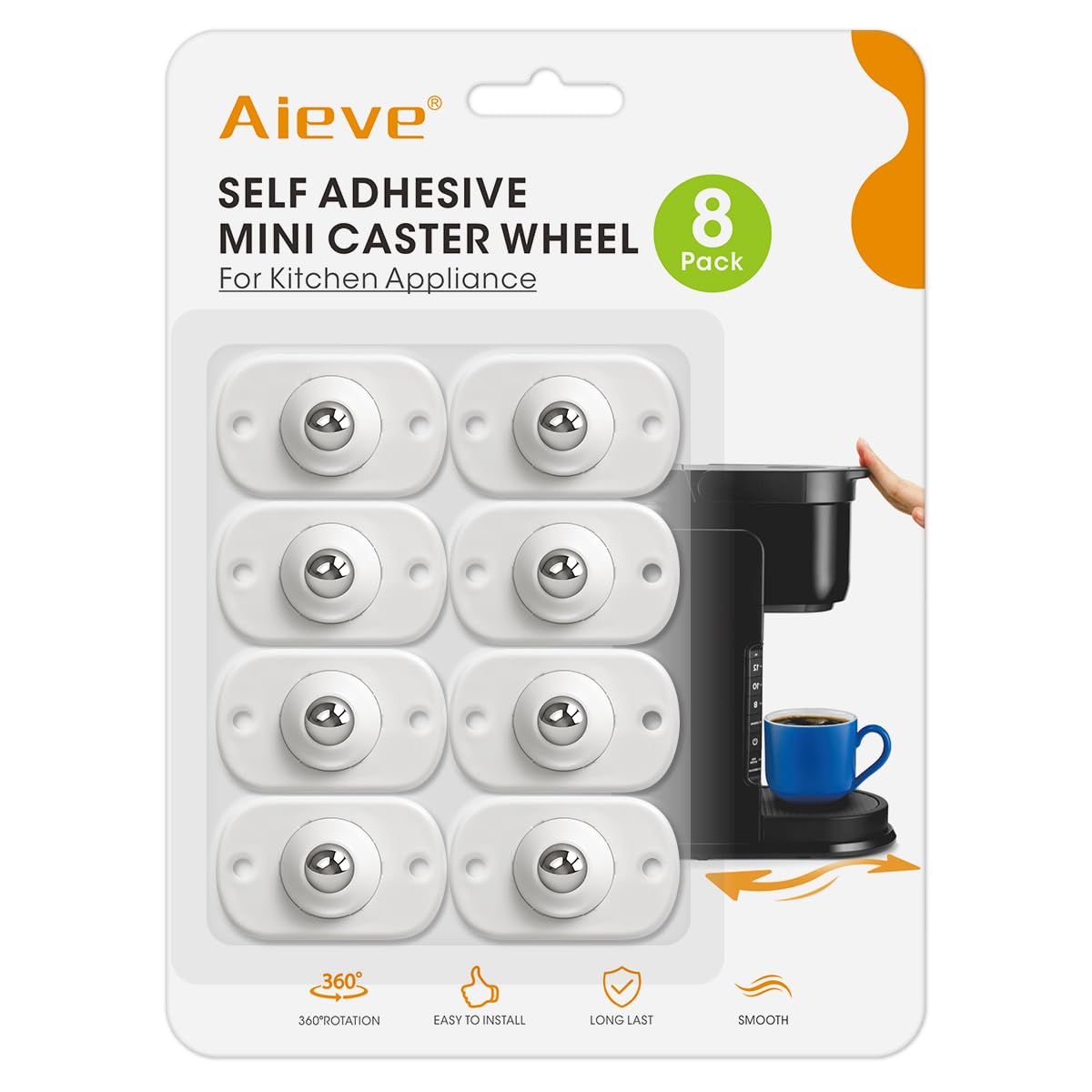 Aieve Appliance Sliders for Kitchen Appliances, 8 Pack Small Appliance Wheels, Self Adhesive Caster Wheels, Appliance Rollers, Mini Swivel Wheels for Countertop Easy Moving, K5409A02USF