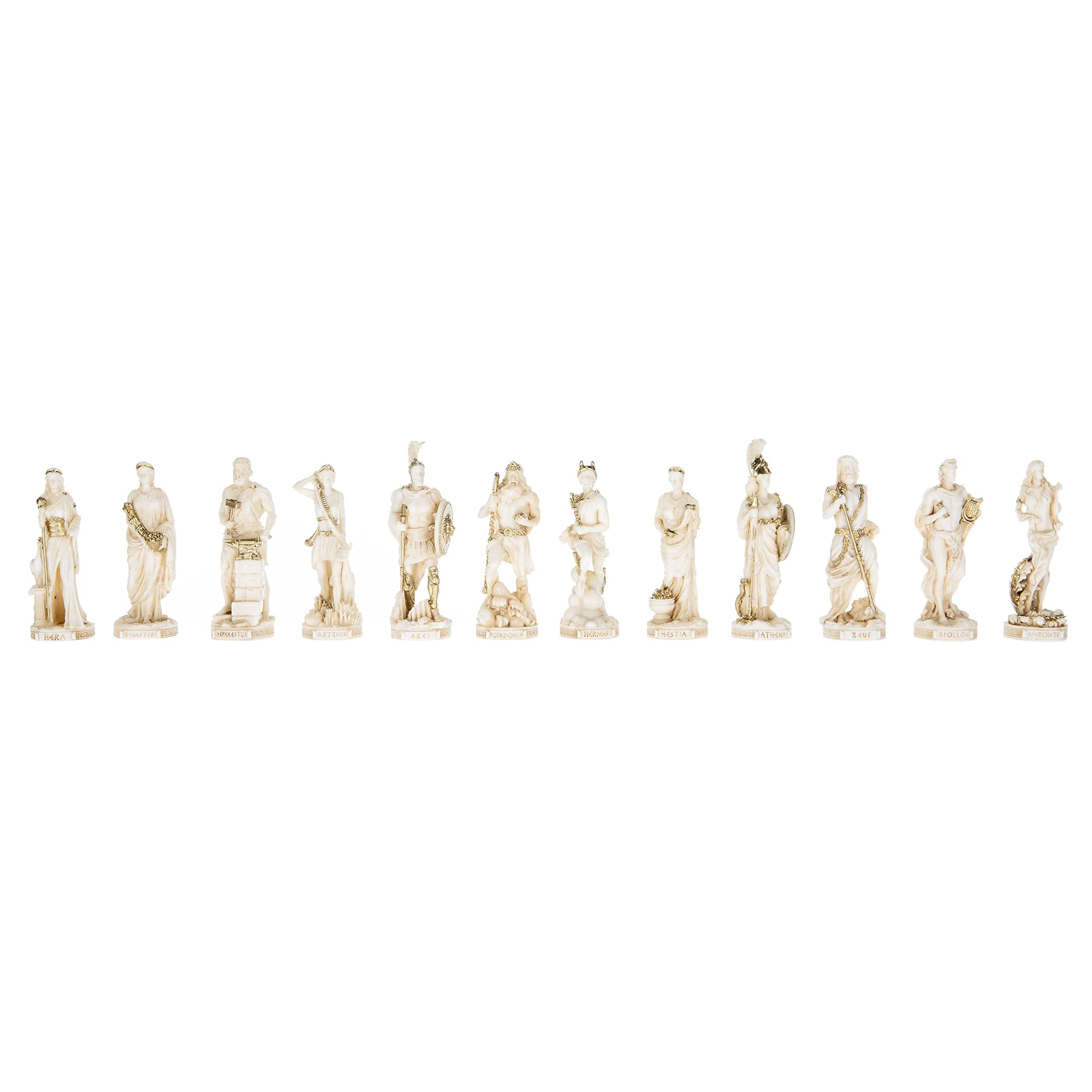 Beautifulgreekstatues Gold Beautiful Greek Statues Set All The 12 Olympian Gods Of Mount Olympus Tone Alabaster 4.3 Inches