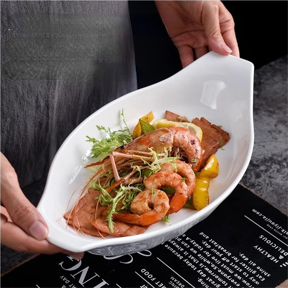Plato De Pescado De Cerámica De Gran Capacidad Plato De Pescado Decorativo Plato De Ensalada De Pescado Al Vapor for El Hogar Plato De Cena De Mariscos Multifuncional Restaurante Accesorios De Cocina