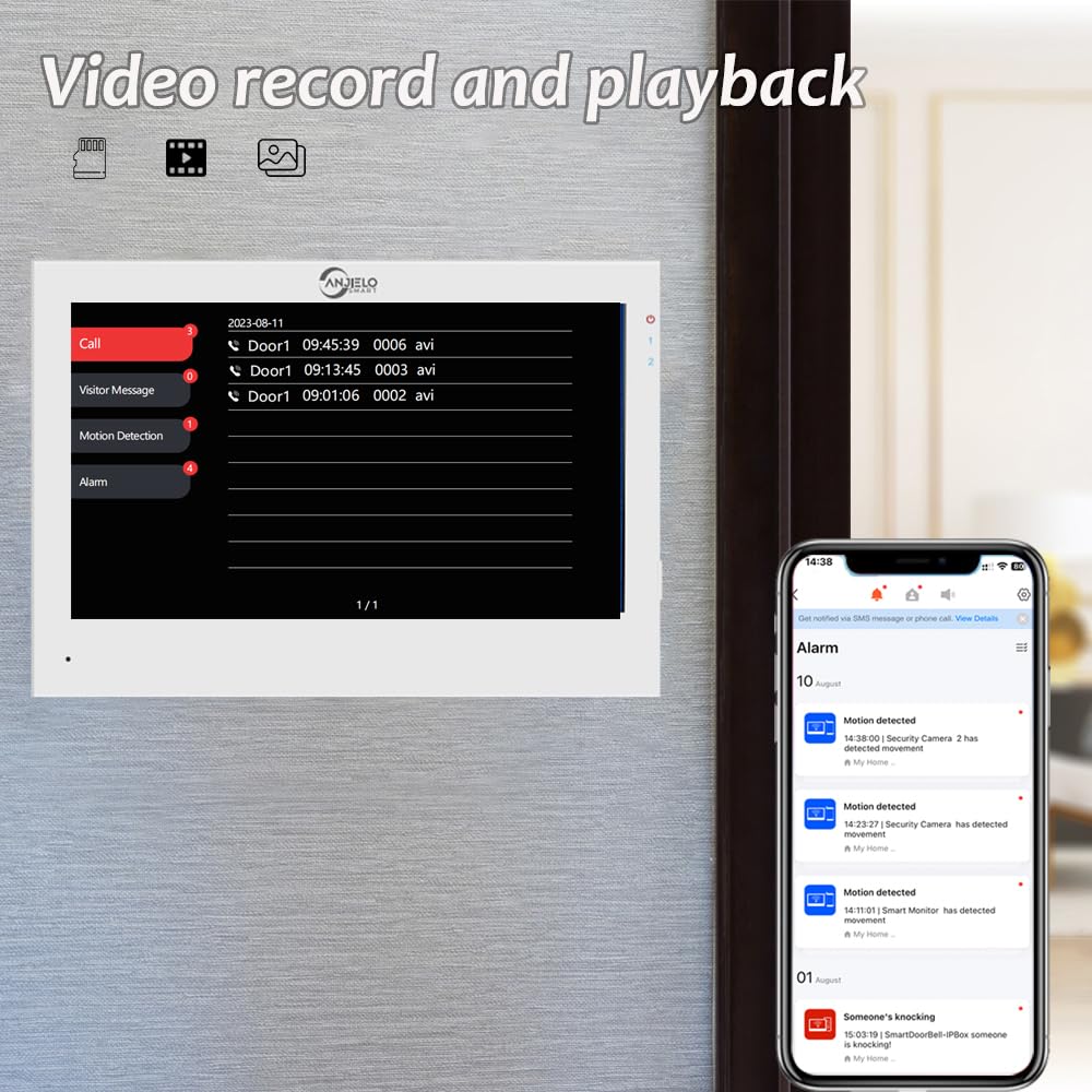 Dzwonek do drzwi wideo, kamera do drzwi wideo 1080p z monitorem dotykowym 7-calowym (przewodowa), obsługuje odcisk palca, kartę IC, odblokowywanie hasła (2, biała)