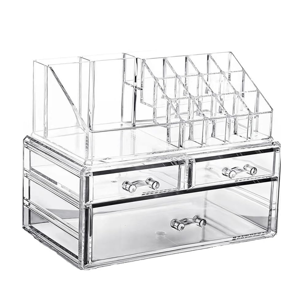 CTRLZS Clear Makeup Organizer Transparent Plastic with 3 Drawers Enhance Your Vanity, Bathroom,Dresser