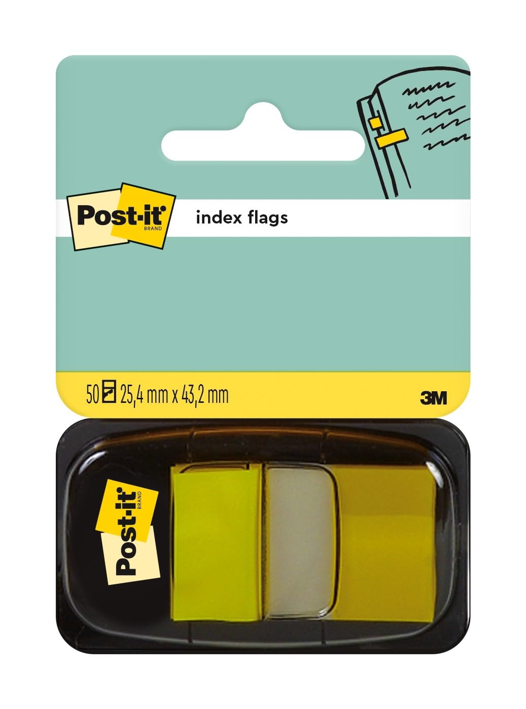 Post-it Index Flags, Medium, Yellow, 1 Dispenser 25.4 mm x 43.2 mm, 50 Flags - To Mark, Highlight or Color Code Important Information