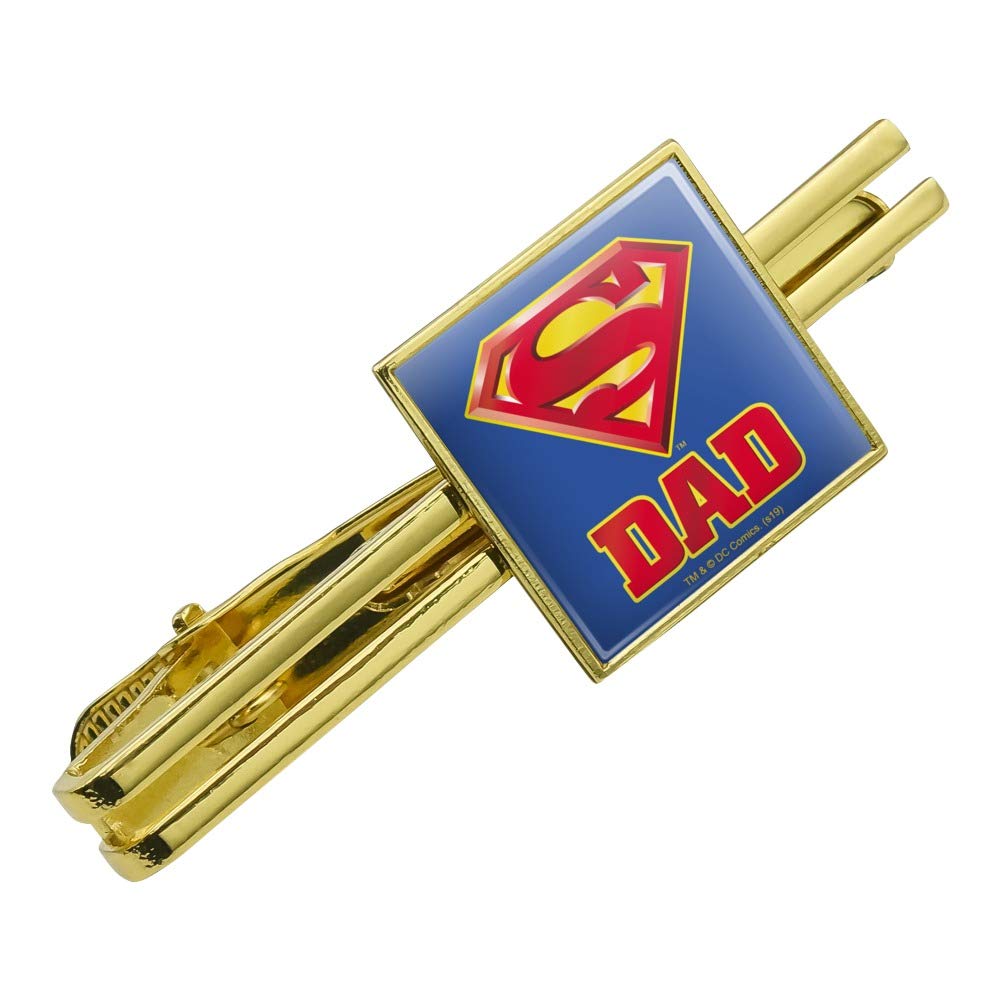 GRAPHICS & MORE Superman Super Dad Shield Logo Square Tie Bar Clip Clasp Tack- Silver or Gold