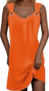 Vestido de fiesta para mujer, elegante, vestido de playa, club, cóctel, trabajo, vestidos de noche, vestidos de verano para mujer, casual, bohemio, color sólido, con aro, para playa, vestido midi con