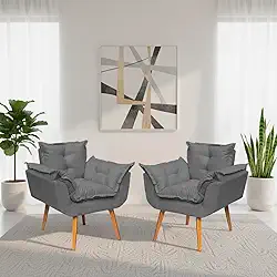 Kit 2 Poltronas Alice Para Sala Decorativas Cadeiras Confortáveis Para Sala De Espera Recepção Consultório Escritório Manicure Pé Castanho - Clique & Decore (Cinza)