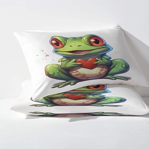 Miniatura 3 de Juego de sábanas de rana tamaño matrimonial, sábanas de corazón, sábanas y fundas de almohada estampadas de 4 piezas, sábana bajera ajustable de