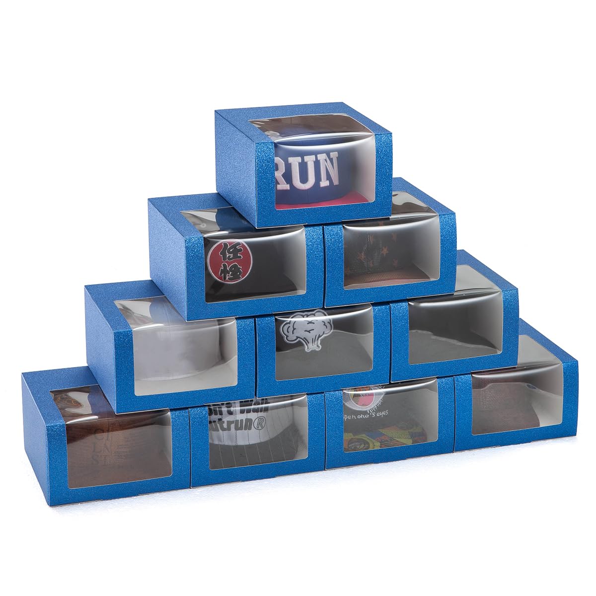 LADYBRO 10 Pack Glitter Blue Gift Boxes with Window Display Hat Storage