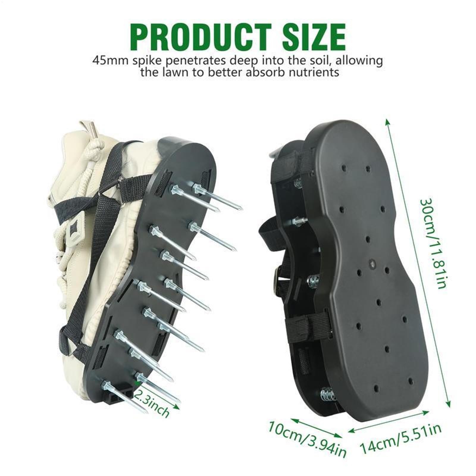 Rasenlüftungsschuhe Doppelschichtige Rasenbelüfterschuhe, Sandalen mit Spikes und verstellbarem Riemen, rutschfeste Gras-Spike-Schuhe for Belüften von Rasenböden