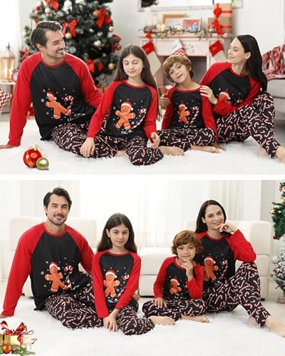 Weihnachts Schlafanzug Familie, Weihnachtspyjama Familie Set Lebkuchenmann kuschelig, Lustig Weihnachten Pyjama Familie Set Zuckerstangen Pyjama Hose, Cute Weihnachtsschlafanzüge Junge/Mädchen-14T