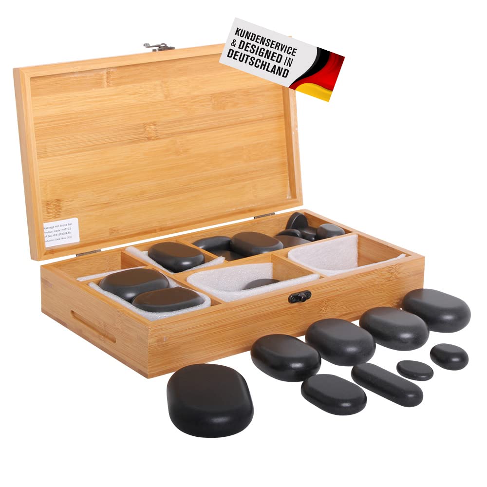 Juego de piedras volcánicas para tratamiento térmico (45 unidades, caja de madera incluida)