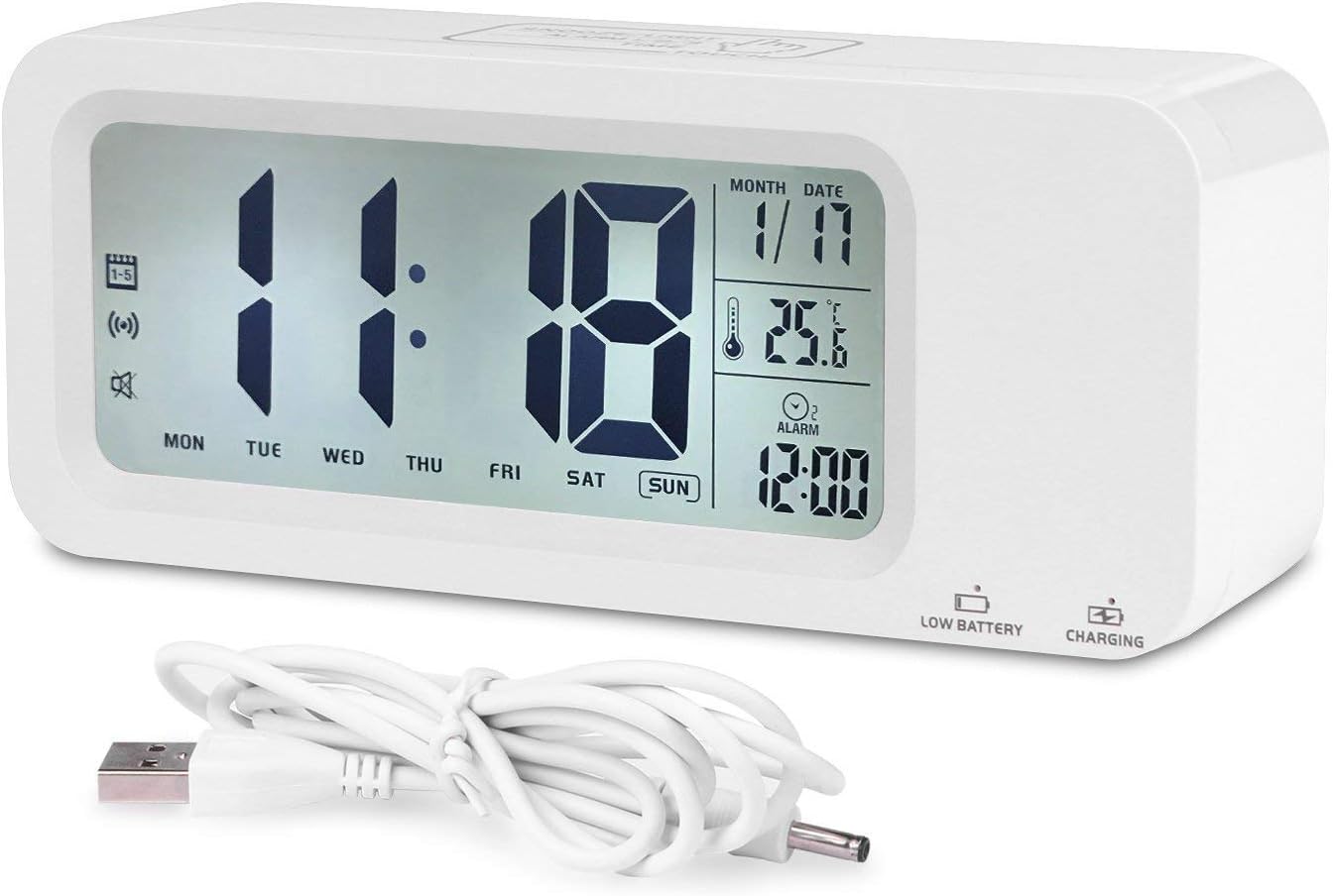 Digital Alarm Clock, Relohas Rechargeable Talking Clock with 3 Alarm Groups, Smart Touch Backlight