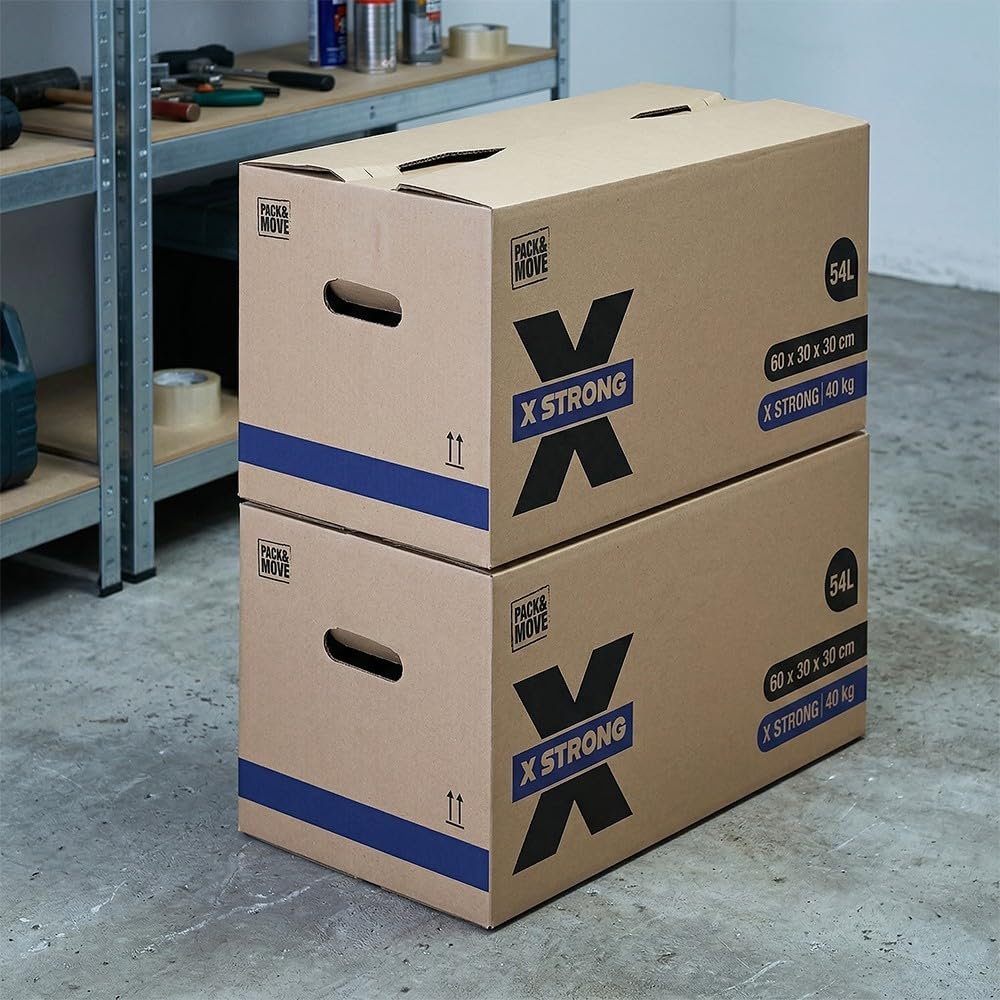 Pack and Move - Zestaw 20 kartonów do przeprowadzki X Strong - 60 x 30 x 30 cm - Obciążenie 40 kg - Ekstremalna wytrzymałość - Duża pojemność