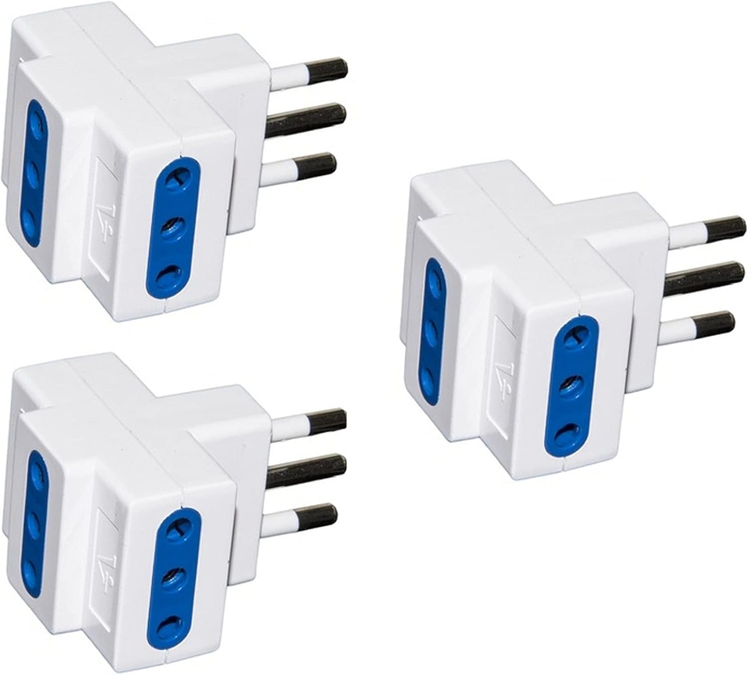SQUADO Set Di 3 Adattatori Tripla Presa Bipasso Universale 16A/10A – Bianco E Blu