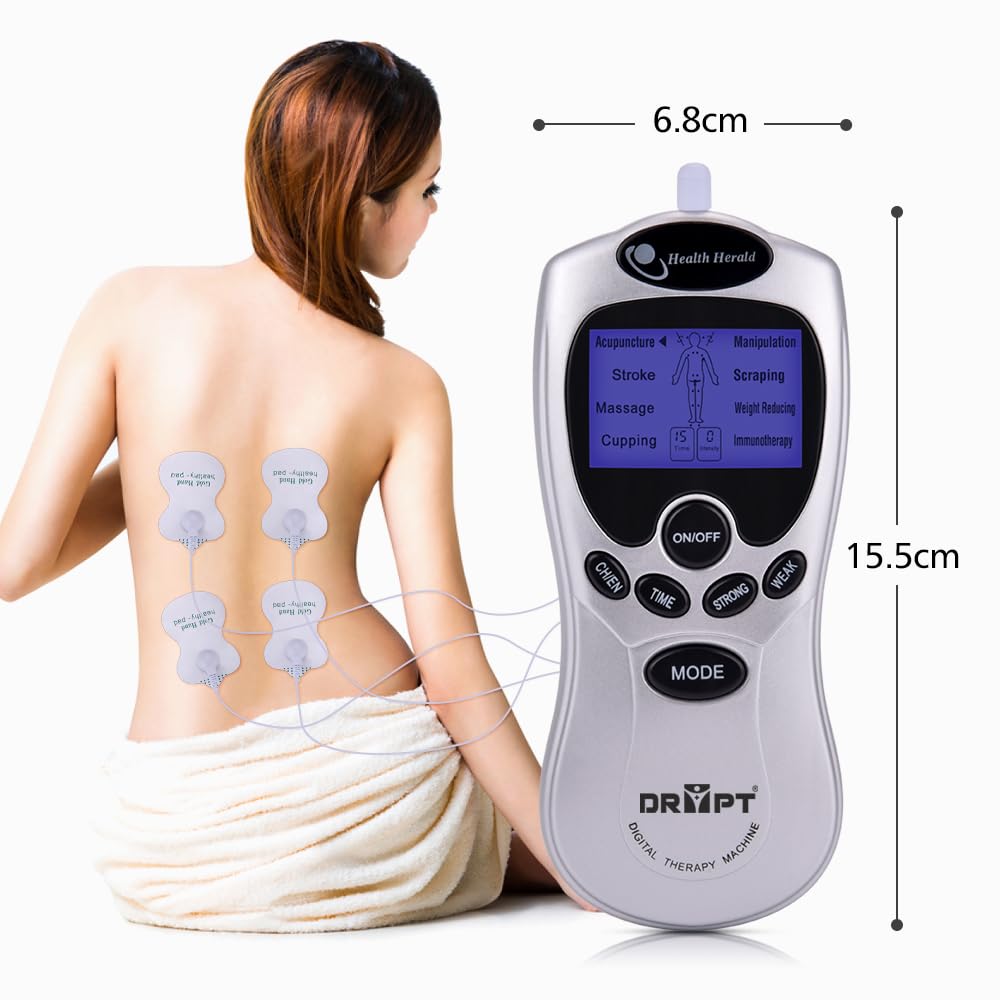 DR PT Battery Powered Digital Therapy Machine Electronic Pulse Massager Muscle Whole_Body Stimulator Tens, 8 Modes With 4 Pads Massager, Silver DR PT Battery Powered Digital Therapy Machine Electronic Pulse Massager Muscle Whole_Body Stimulator Tens, 8 Modes With 4 Pads Massager, Silver