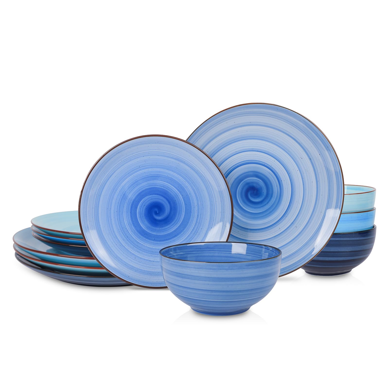 SelamicaCeramic 12-Pieces Dinnerware Sets, Kitchen Ceramic Plates and Bowls Sets, Dishes Set Service for 4, Dinner Salad Dessert Plates and Cereal Bowls Set, Gift, Gradient Blue