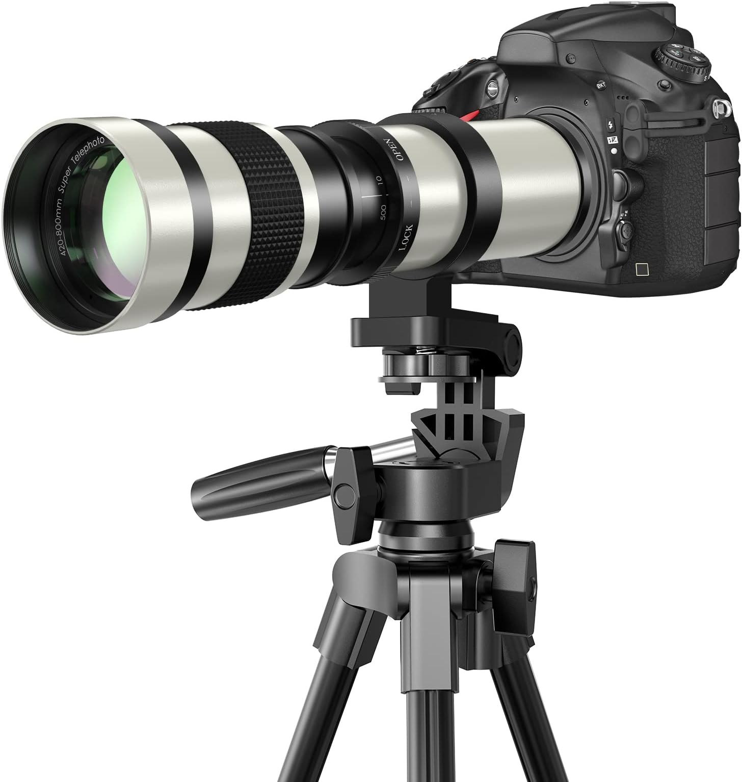 Lightdow 420-800mm f/8.3 Manual Zoom Super Telephoto Lens + T Mount Ring for Nikon D3500 D5600 D7500 D500 D600 D700 D750 D800 D850 D3200 D3400 D5100 D5200 D5300 D7000 D7200 Camera (White Version)