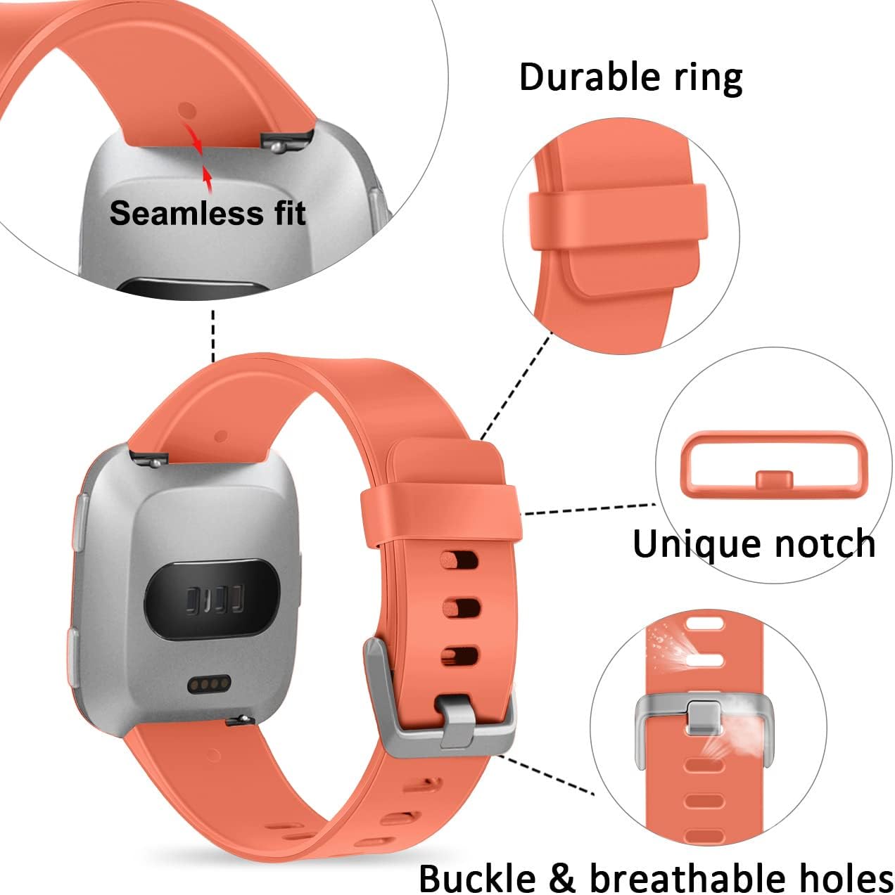 Wepro Replacement Bands Compatible with Fitbit Versa SmartWatch, Versa 2 and Versa Lite SE Sports Watch Band for Women Men, Small, Large