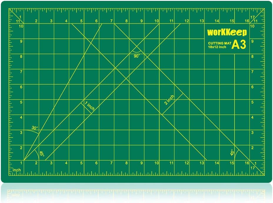 WORKKEEP 12" x 18" Craft Cutting Mat: Self Healing PVC Cutting Mat Double Sided 5-Ply Cutting Board for Sewing Crafts Hobby & Scrapbooking Project etc