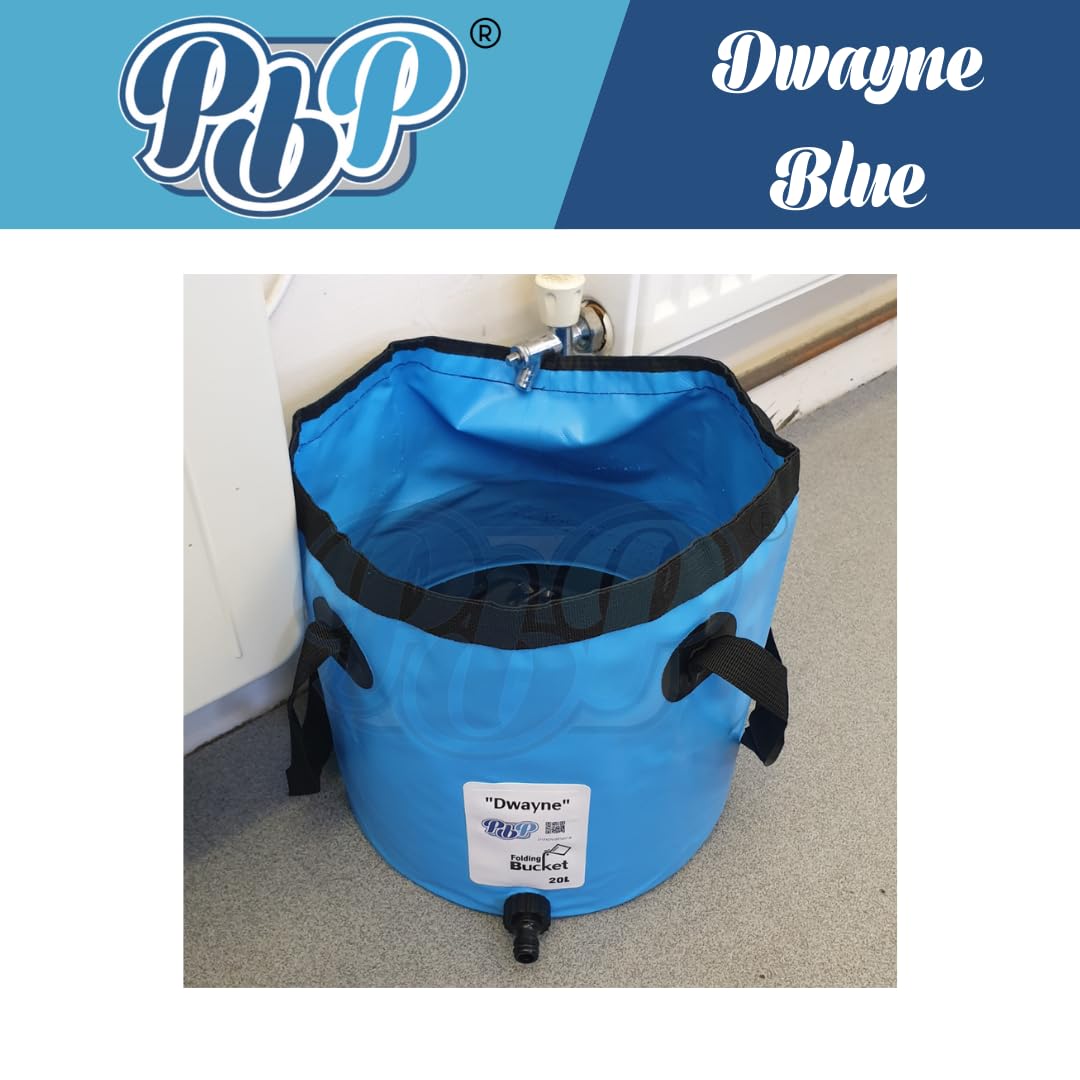PBP Práctico cubo plegable de 20 L – "DWAYNE" con conector de manguera rápido (azul)