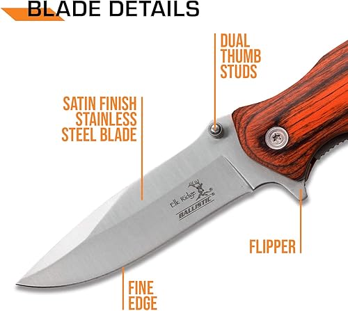 Miniatura 4 de Elk Ridge - Cuchillo plegable asistido por resorte al aire libre - Cerrado de 4.5 pulgadas, hoja de acero inoxidable con acabado satinado de 3.5