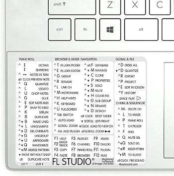 FL Studio Reference Keyboard Hotkeys Sticky Labels for Windows Black, White Background