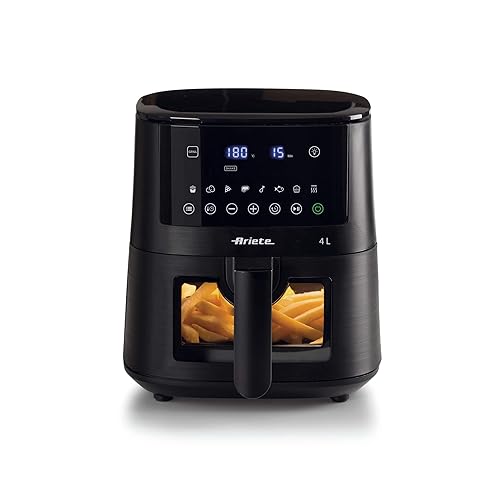 Ariete 4633 Friggitrice ad aria 4L, 1400W, Capacità 4L, 9 programmi, Funzione Shake e Grill, Temperatura fino a 200°C, Nero