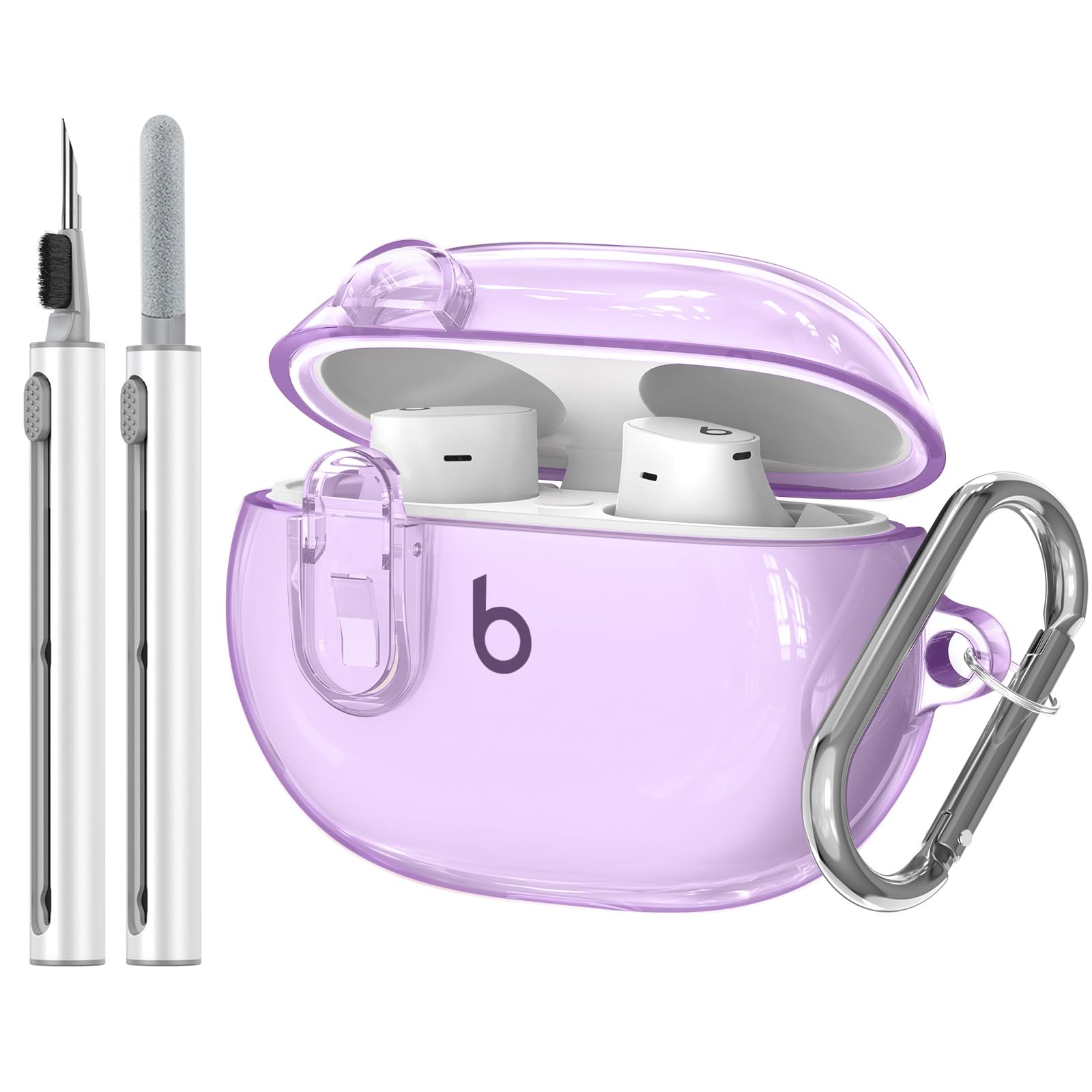 Compatible with Beats Studio Buds/Studio Buds Plus Case Cover Clear 2021/2023 Men Lock Clip with Cleaner Kit, Protective Cover for New Beats Studio