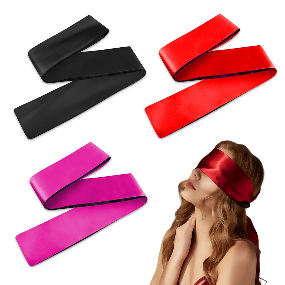 3 Pcs Maschera Per Occhi In Raso Fasce Per Occhi In Raso Morbide Maschere Per Dormire Copertura Per Gli Occhi Da Viaggio In Raso Per Donne Uomini Adulti Coppie 130X5Cm Nero Rosso
