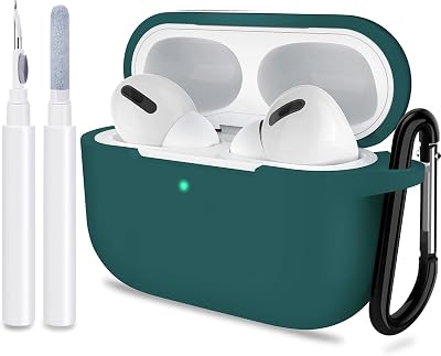 for AirPods Pro 1st/2nd Generation Case Cover, Protective Silicone Skin Accessories with Keychain for Women Men for Apple AirPods Pro 2019/2022 Charging Case,Front LED Visible-Midnight Green