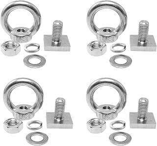 DZS ELEC T Track Mount Tie Down Anchor for Roof Rack 4PCS Heavy-Duty Stainless Steel Eye Bolt Tie Down Anchoring Kit for Roof Rack Holding Bungee Cord Rope Hook, T Bolt Eye Nut Tie Down Ring