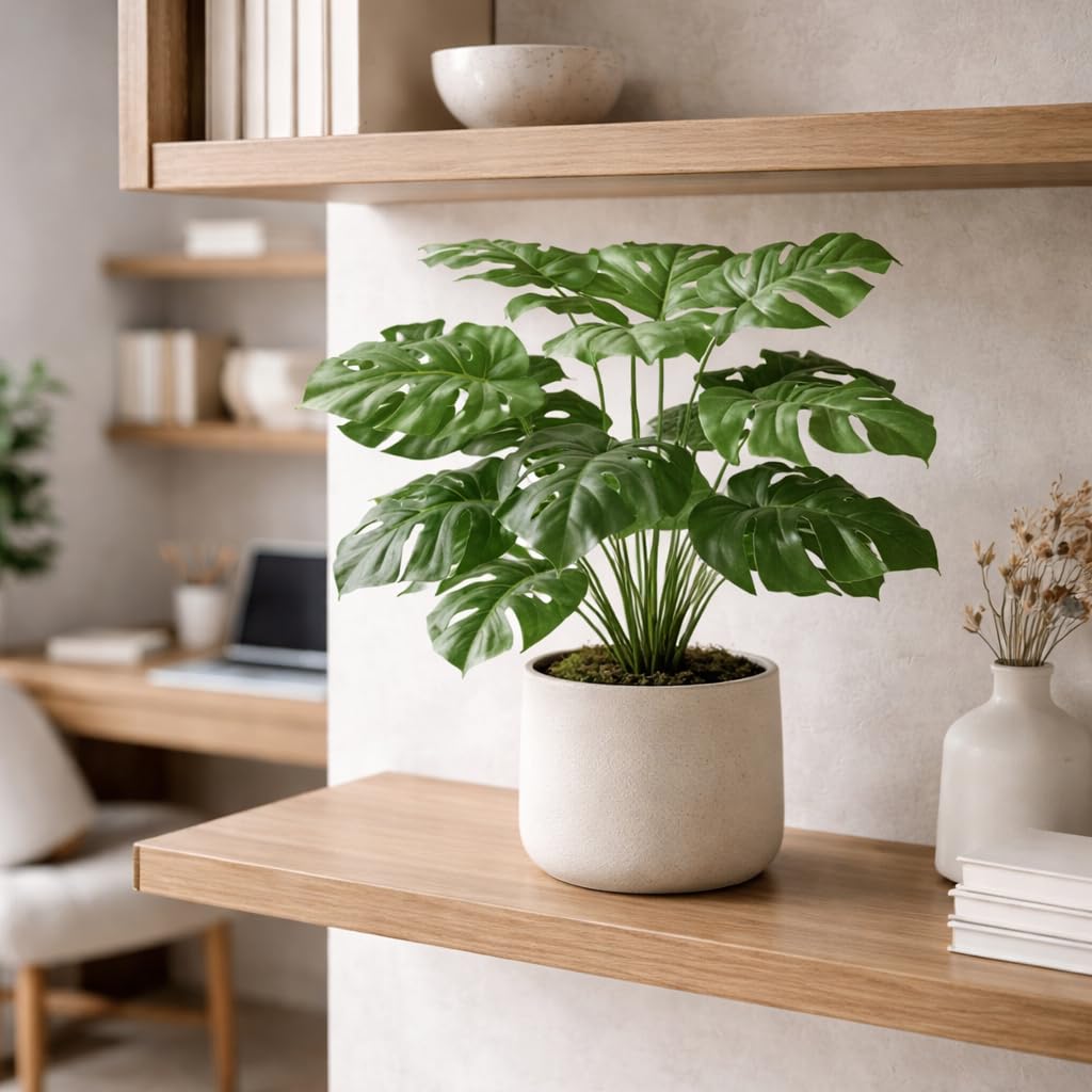 Leaf Leaf-7068 - Pianta Artificiale di Monstera, 60 cm, Vaso Nero