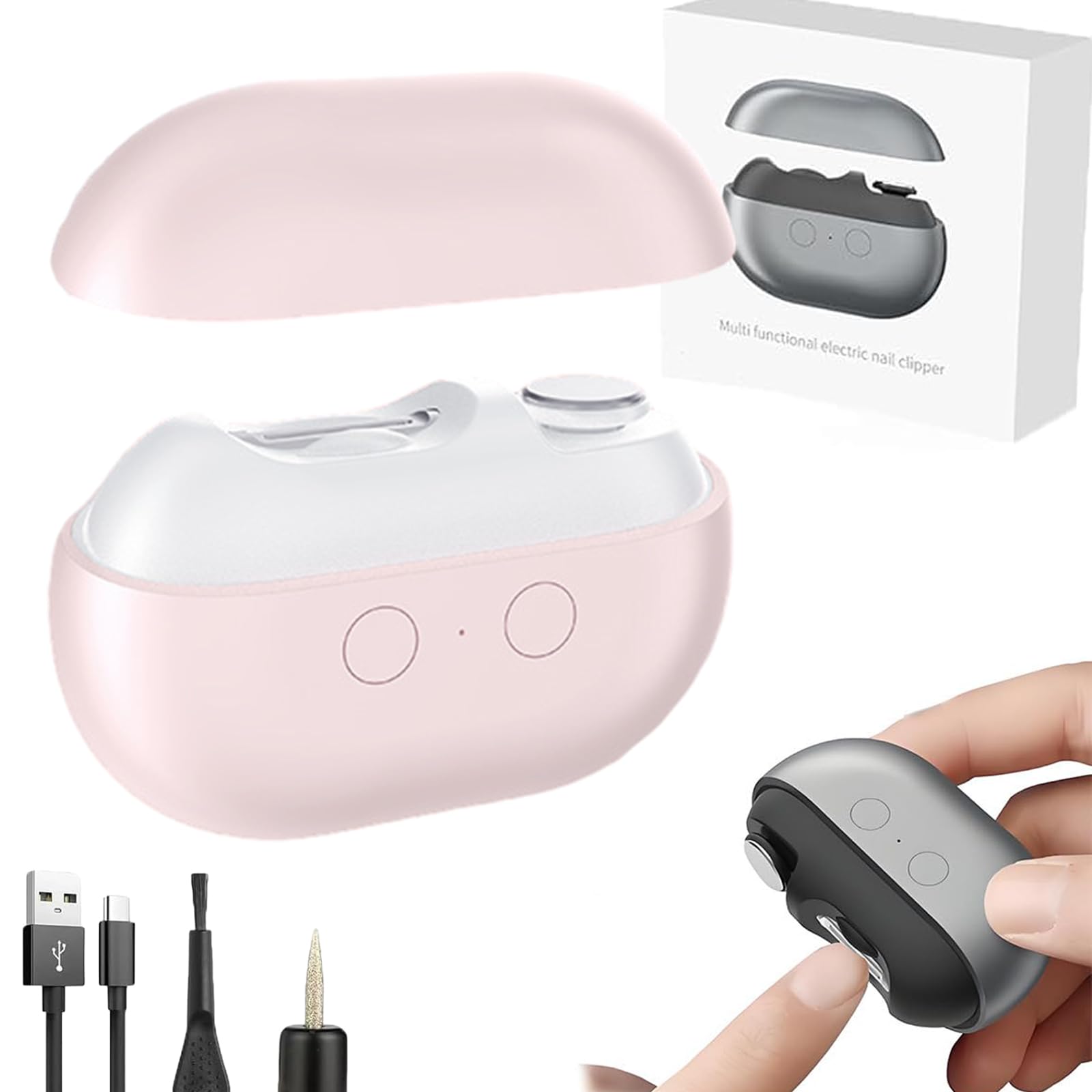 Waqqys Pink Easy Clip Electric Nail Clippers, Fanyil Easyclip Smart Nail Clipper, Electric Nail Trimmer – Safe, Painless Grooming Rechargeable & Quiet, Cordless Automatic Fingernail Trimmer With Light(Pink)