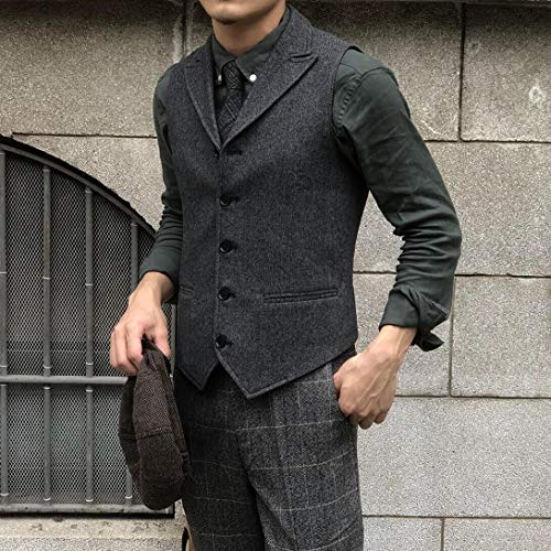 Mens Tweed Vest Tuxedo Wool Herringbone Suit Waistcoat Leisure Groomsmen2