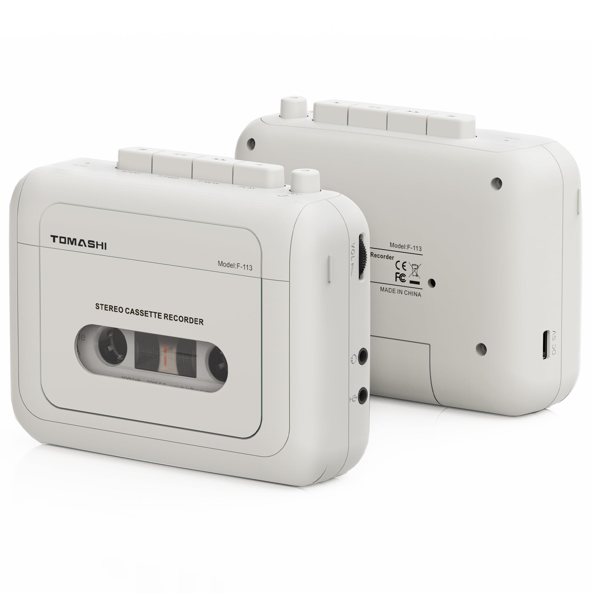 TOMASHI Walkman Cassette Player, Portable Stereo Playback, Supports External Mic and Earphone Port