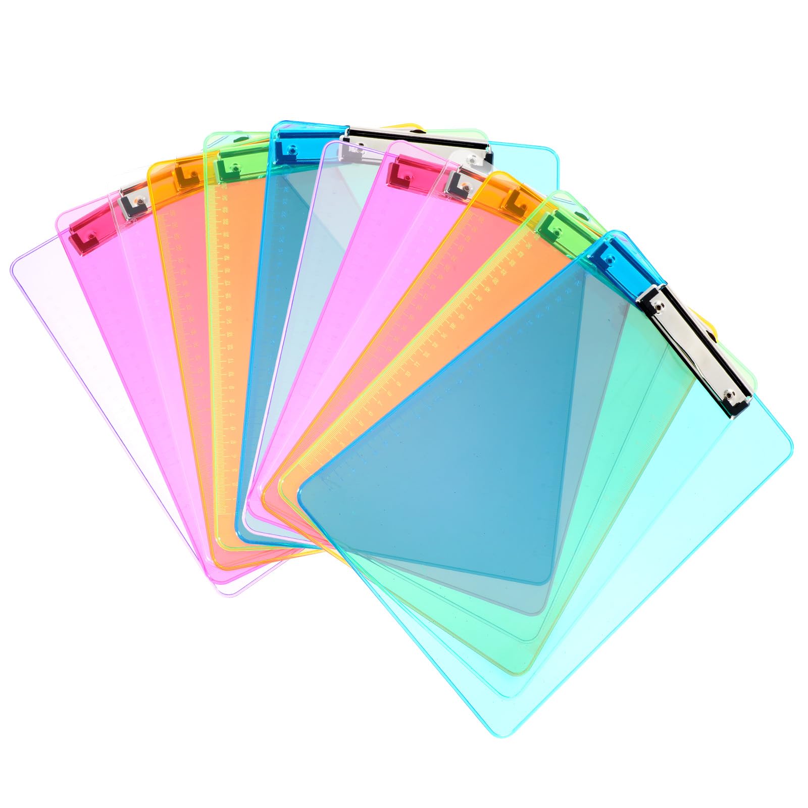 Photo 1 of 12 Pcs A4/Letter Plastic Clipboards, Transparent Clear Acrylic Clip Boards with Metal Clips & Hanging Hooks – 6 Colors Bulk Set, Holds 100 Sheets for Outdoors Indoors Painting Note Office
